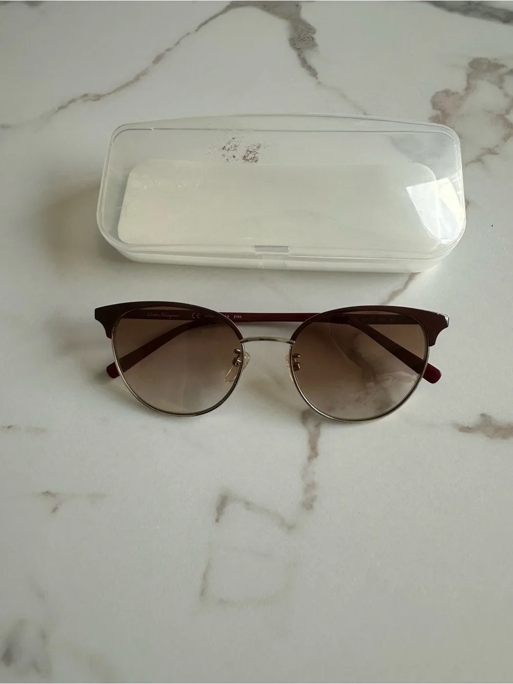 Salvatore Ferragamo Burgundy Cat-Eye Sunglasses